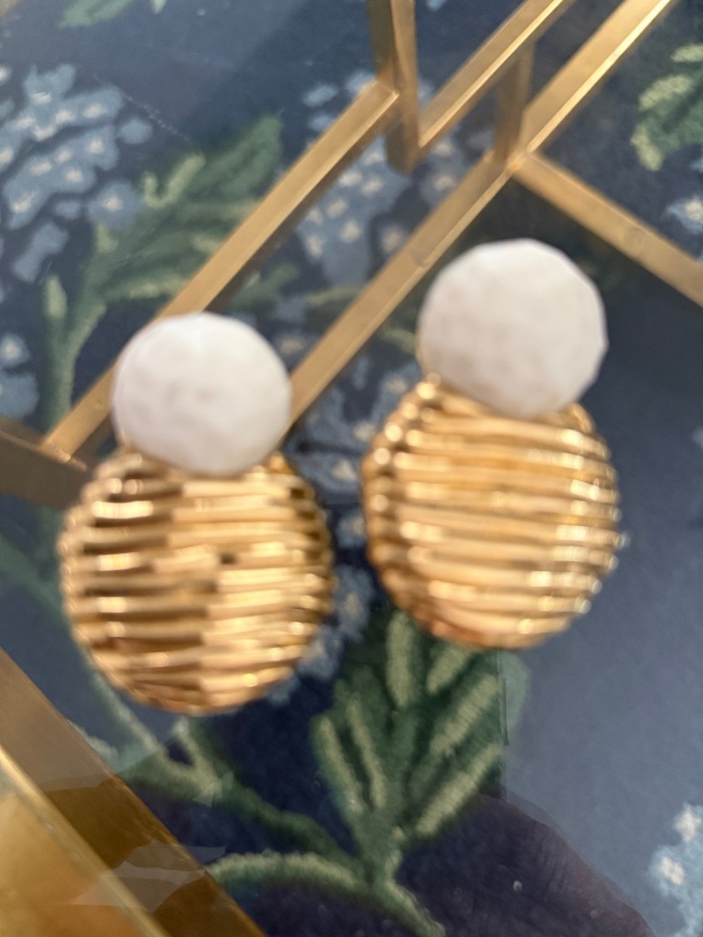 Givenchy Gold and White Textured Drop Earrings